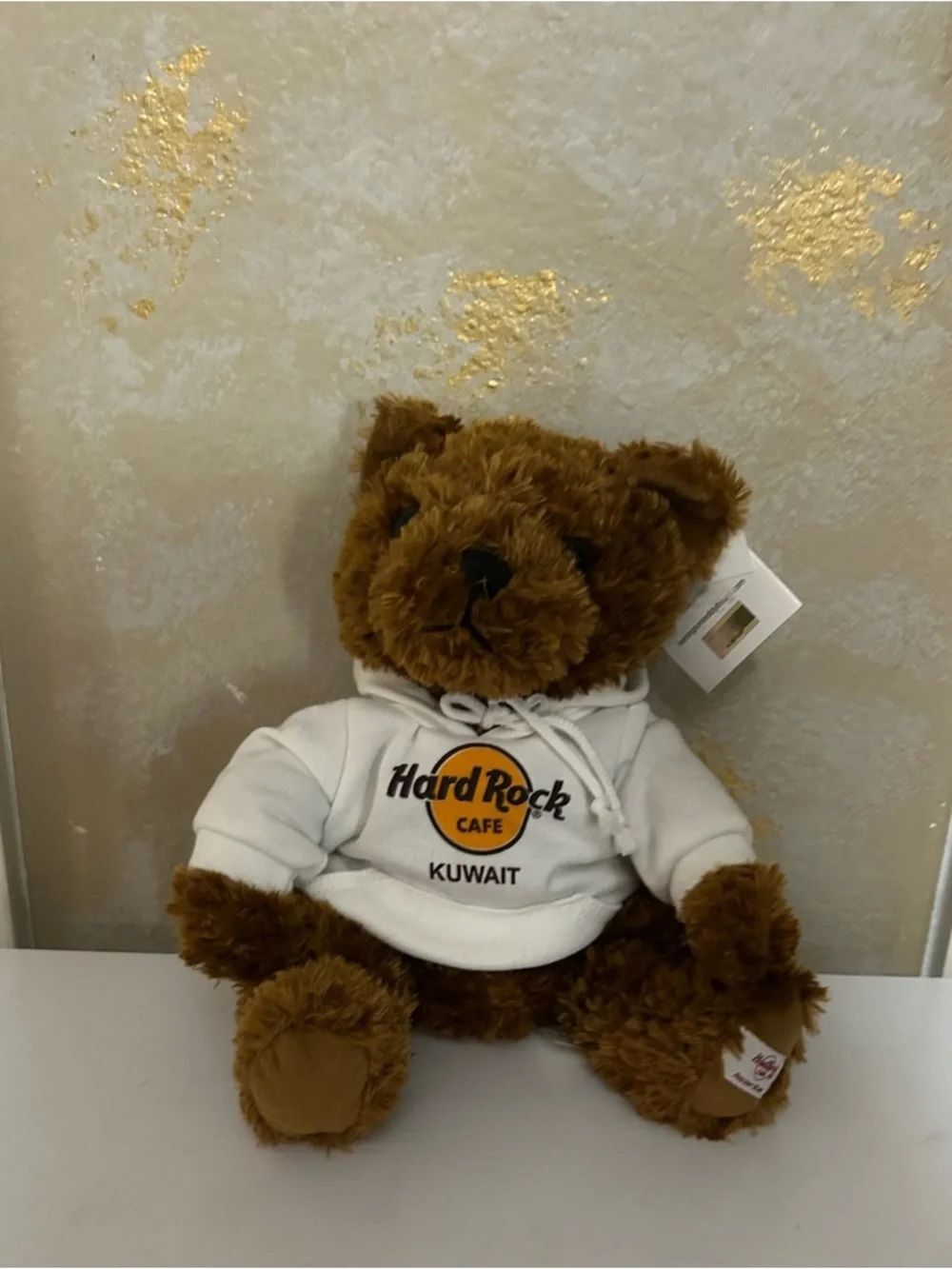 Hard Rock Cafe Authentic Kuwait Teddy  Bear with White Hoodie and Yellow Logo